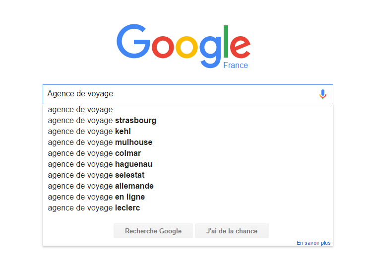 Recherche Google SEO Agence de voyage