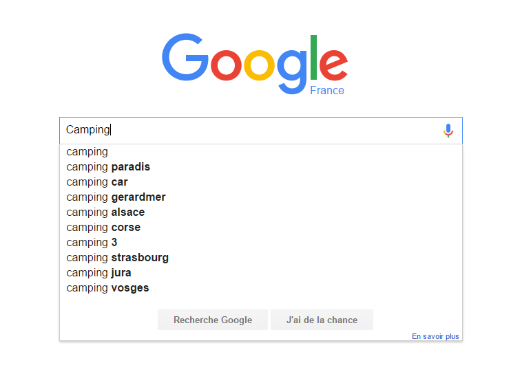 Recherche Google SEO Camping