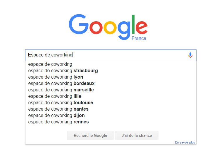 Recherche Google SEO Espace de coworking