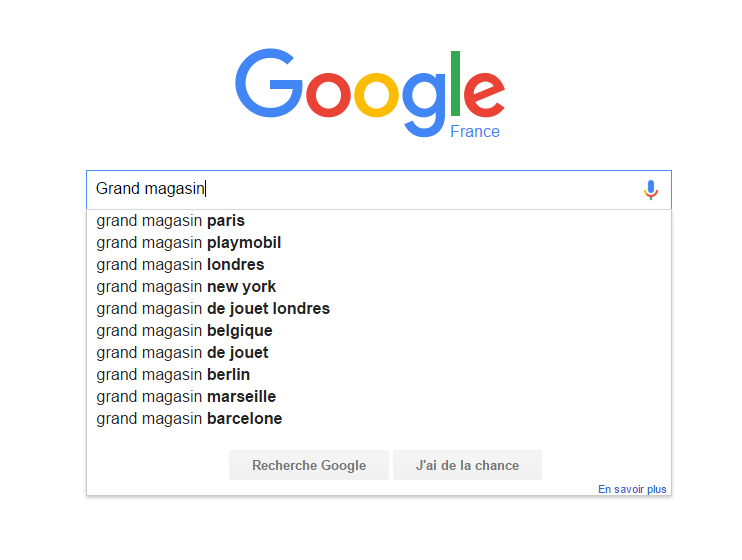 Recherche Google SEO Grand magasin