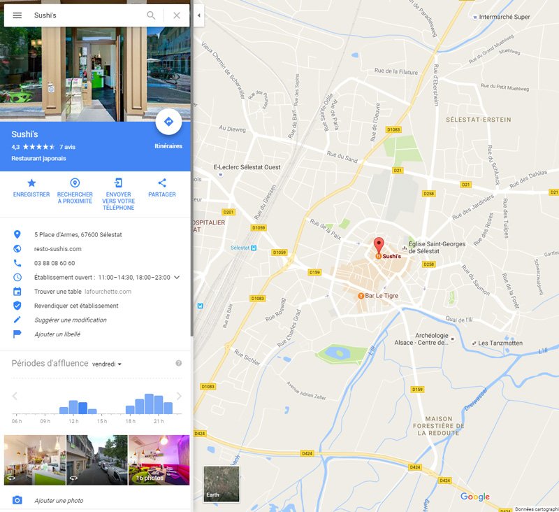 Itinéraire Google Map Restaurant Sushi's à Sélestat
