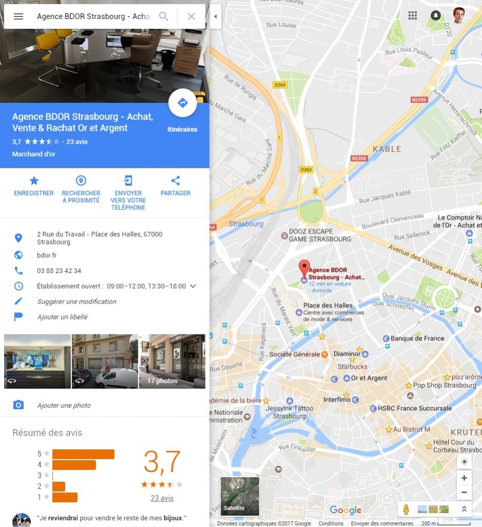 Itinéraire Google Map l'Agence BDOR Strasbourg